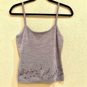 NWT BCBGMAXAZRIA gray knit beaded boho tank top women’s size S